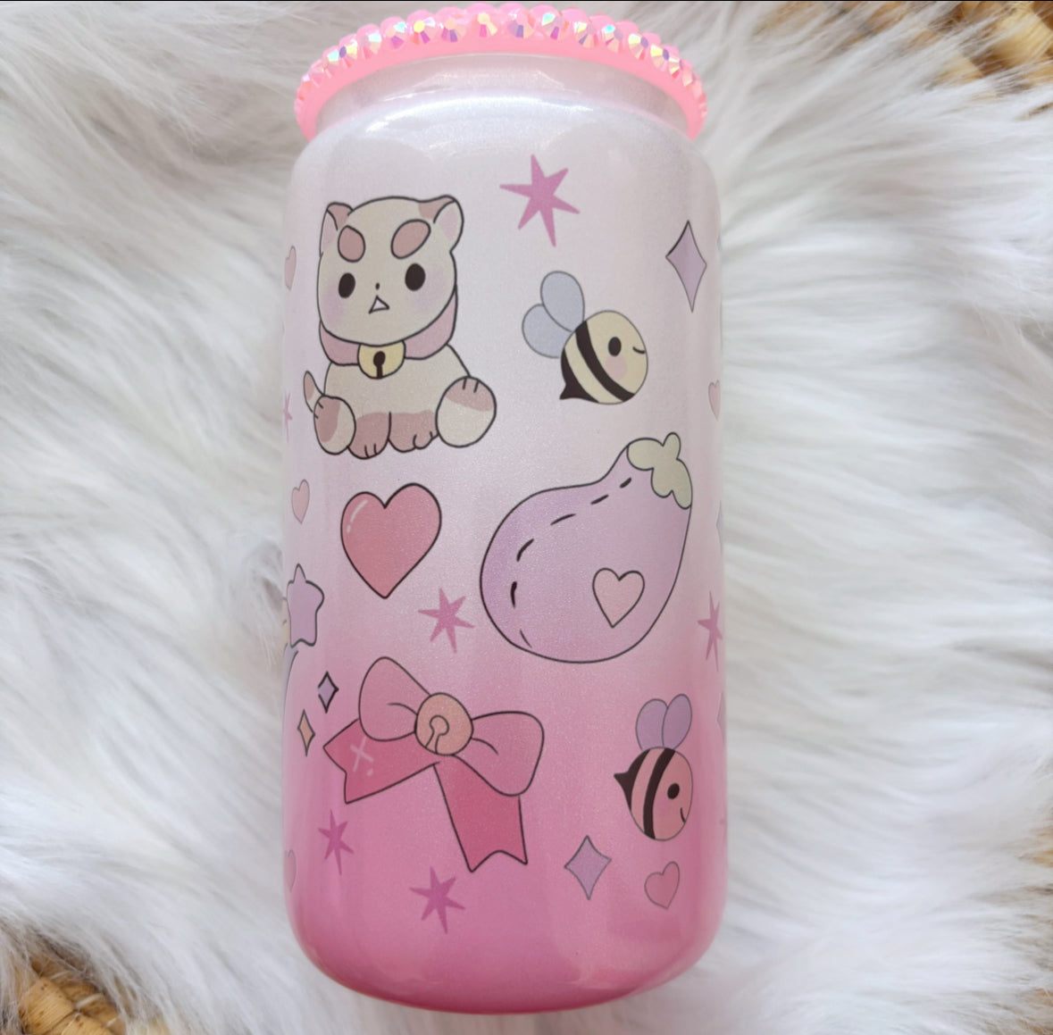 Bee and Puppycat - pink ombré glass can