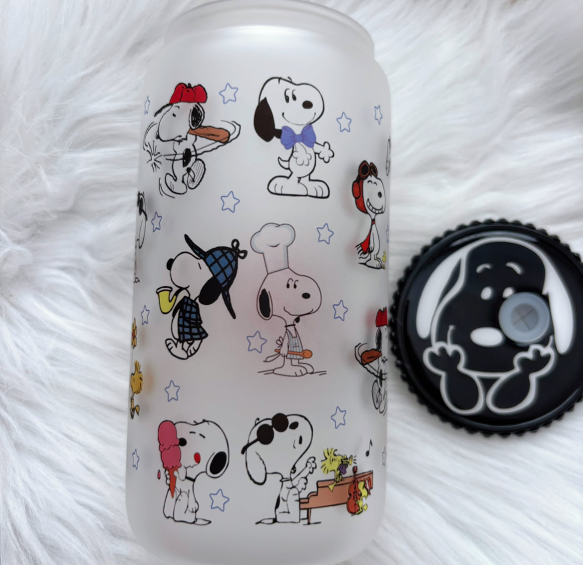 Snoopy Libbey Glass Can with Lid
