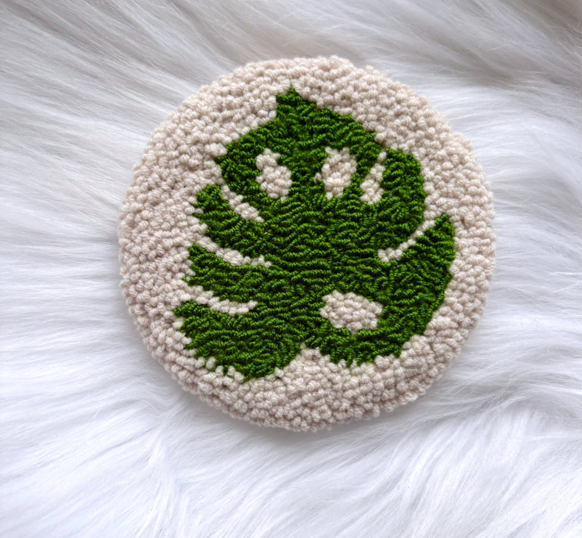 Monstera Leaf Punch Needle Coaster