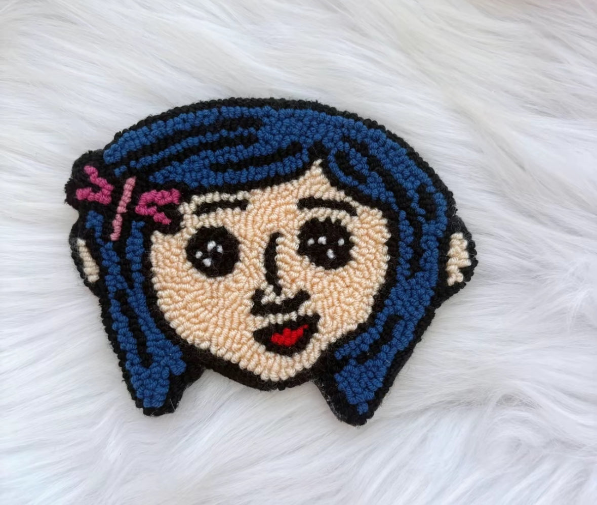 Button Girl Punch Needle Coaster