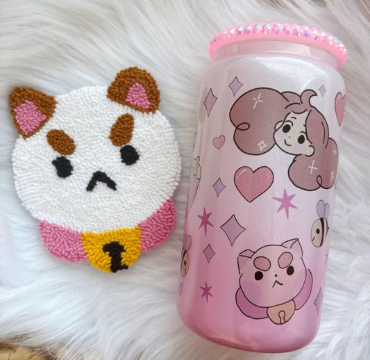 Bee and Puppycat - pink ombré glass can (Coaster sold separately)