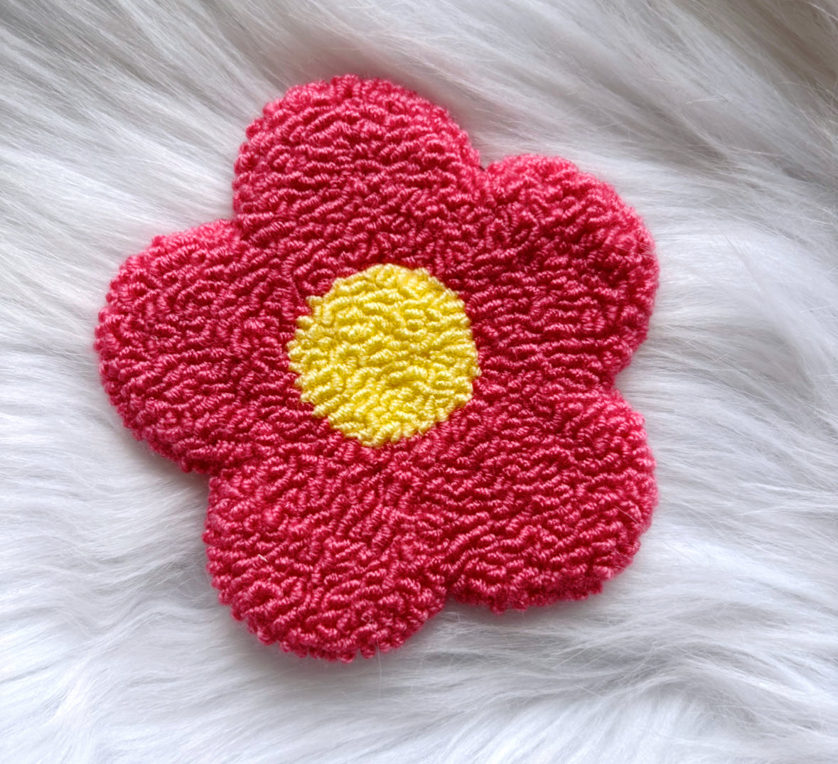 Pink flower punch needle coaster