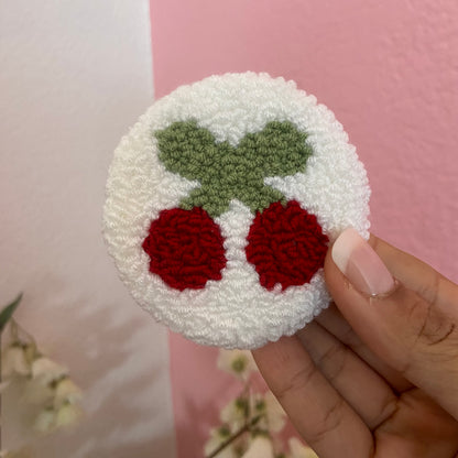 Cherry Car Coaster | handmade Punch needle coaster Set