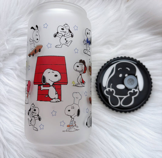 Snoopy Libbey Glass Can with Lid