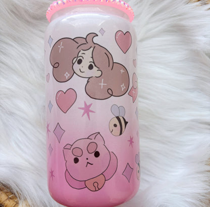 Bee and Puppycat - pink ombré glass can