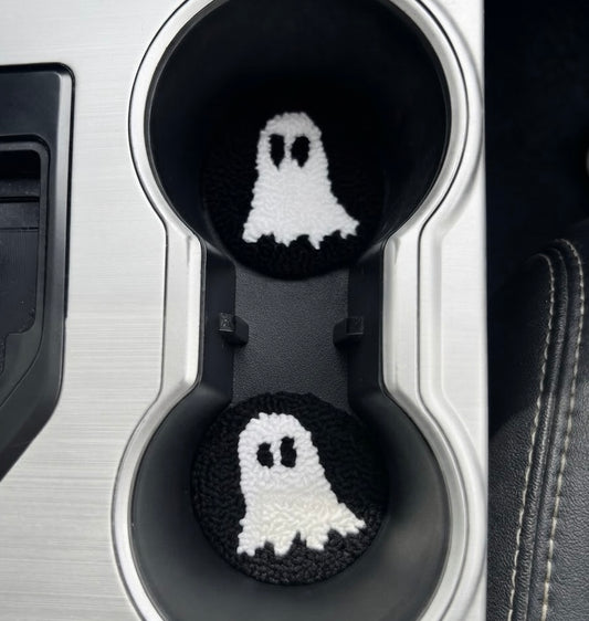 Halloween Ghost Car Coaster | handmade Punch needle coaster