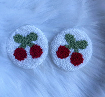 Cherry Car Coaster | handmade Punch needle coaster Set