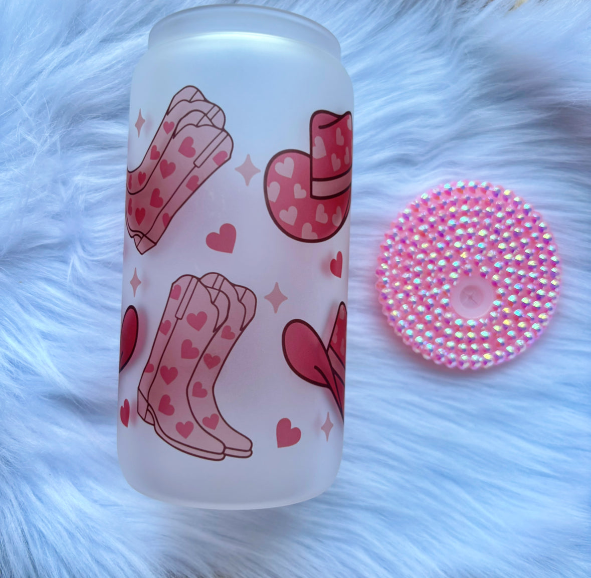Cowgirl Hearts - Frosted Glass Can