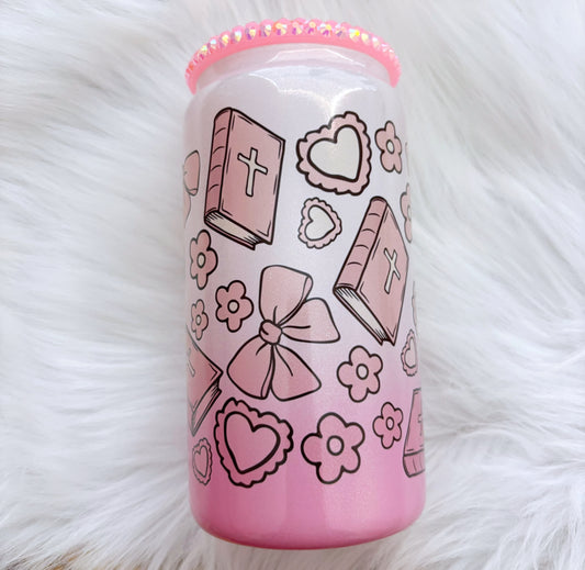 Bible - Pink Ombre Glass Can