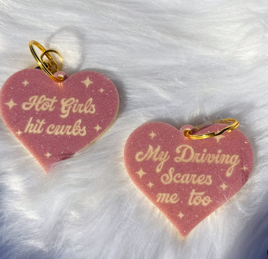 Bad Driver Funny Keychain (not a set) Hot Girls Hit Curbs & My Driving Scares Me Too - BOGO 50% off