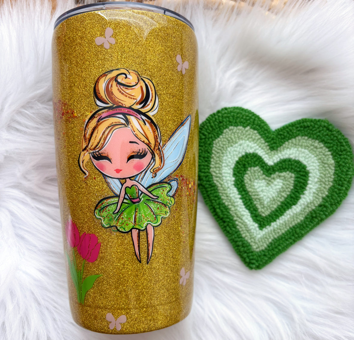 Tinker Fairy Epoxy Tumbler with matching coaster